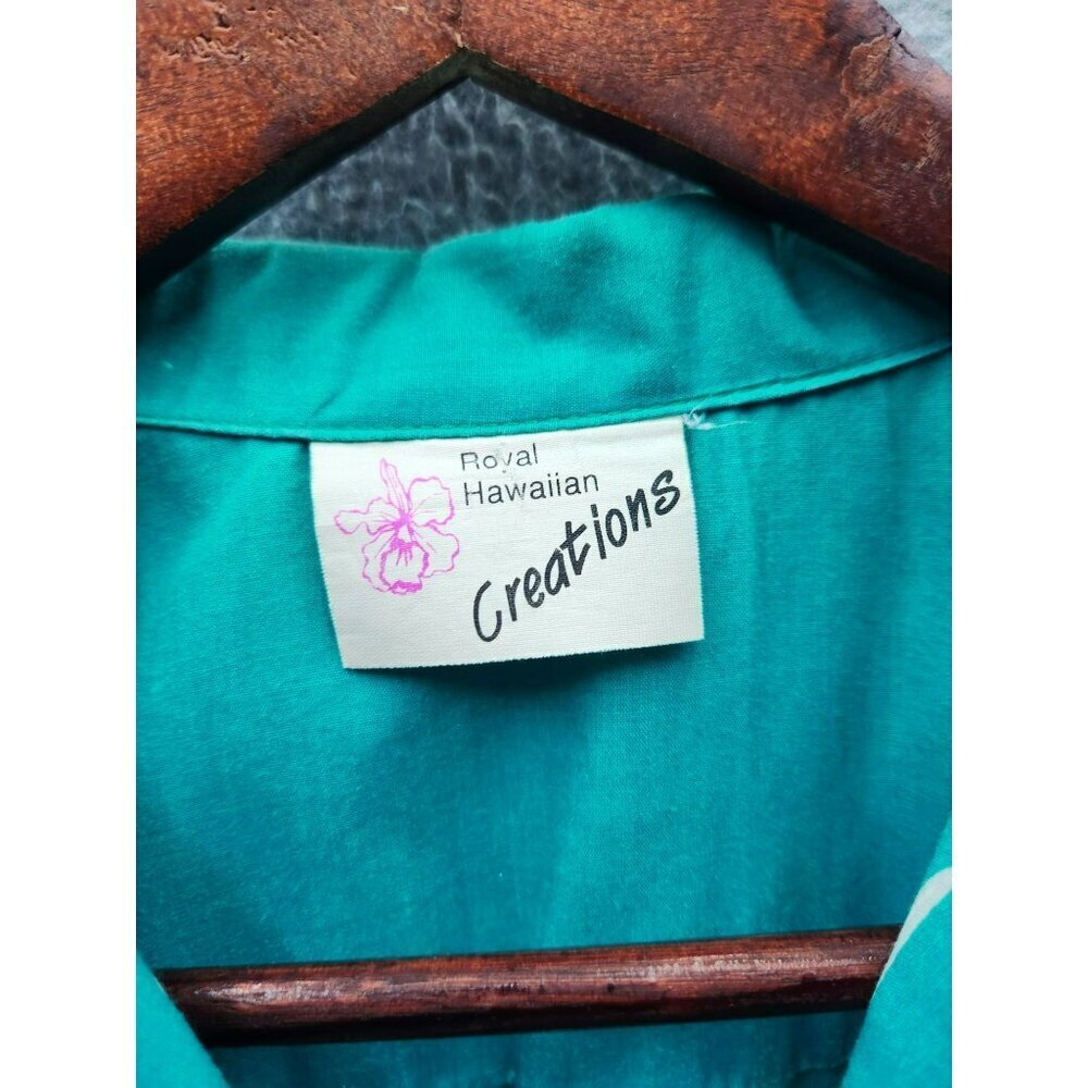 Royal Hawaiian Creations Teal Floral Short Sleeve Hawaiian Shirt Size XL - Picture 2 of 4